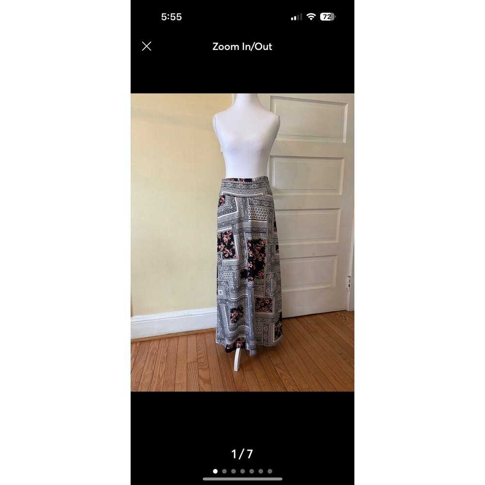 Maxi skirt black white floral windowpane abstract pastel fairy modest yoga band